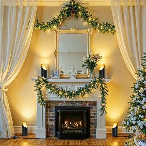 Image of 2 Pack Up Lights Indoor, 6W 3000K Warm White Uplighting Indoor Floor Can Light with GU10 Bulb, Indoor Floor Spotlight for Plants, Wall & Artwork, Plug Cord & Foot Switch, Black