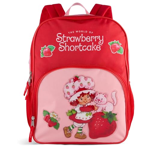 AI ACCESSORY INNOVATIONS Strawberry Shortcake Backpack for Girls Bookbag featuring Strawberry Shortcake & Custard 15 Inch School Bag Pink