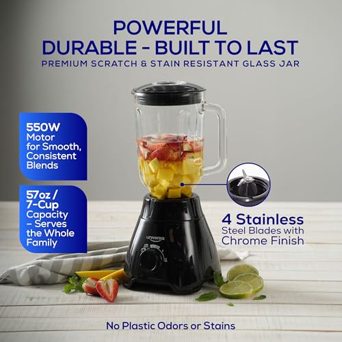 Universal 550W Mass Vital Blender - Glass Jar 57 Oz/1.8 Quart/1.7 Liter - 7-cup, 2 Speed + Pulse Function and 4 Stainless Steel Blade with Chrome Steel Technology - Image 3