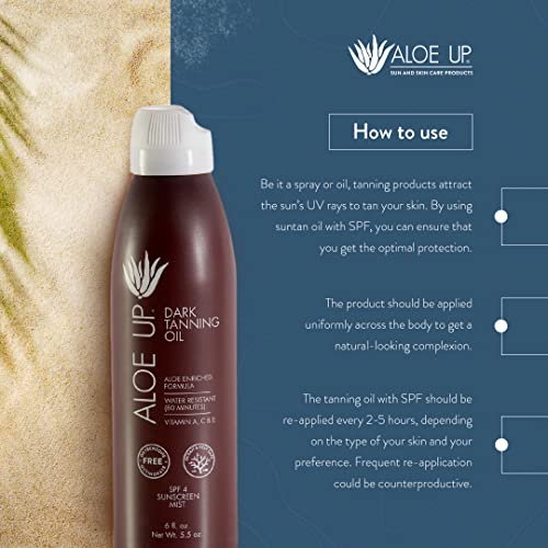 Aloe Up Tanning Oil With Aloe Vera - Tanning Spray With Aloe And Vitamin E / Oxybenzone Free, Cruelty Free, Reef Friendly Vacation Essential / Made In The U.s.a / Spf 4 6 Oz #TOP2