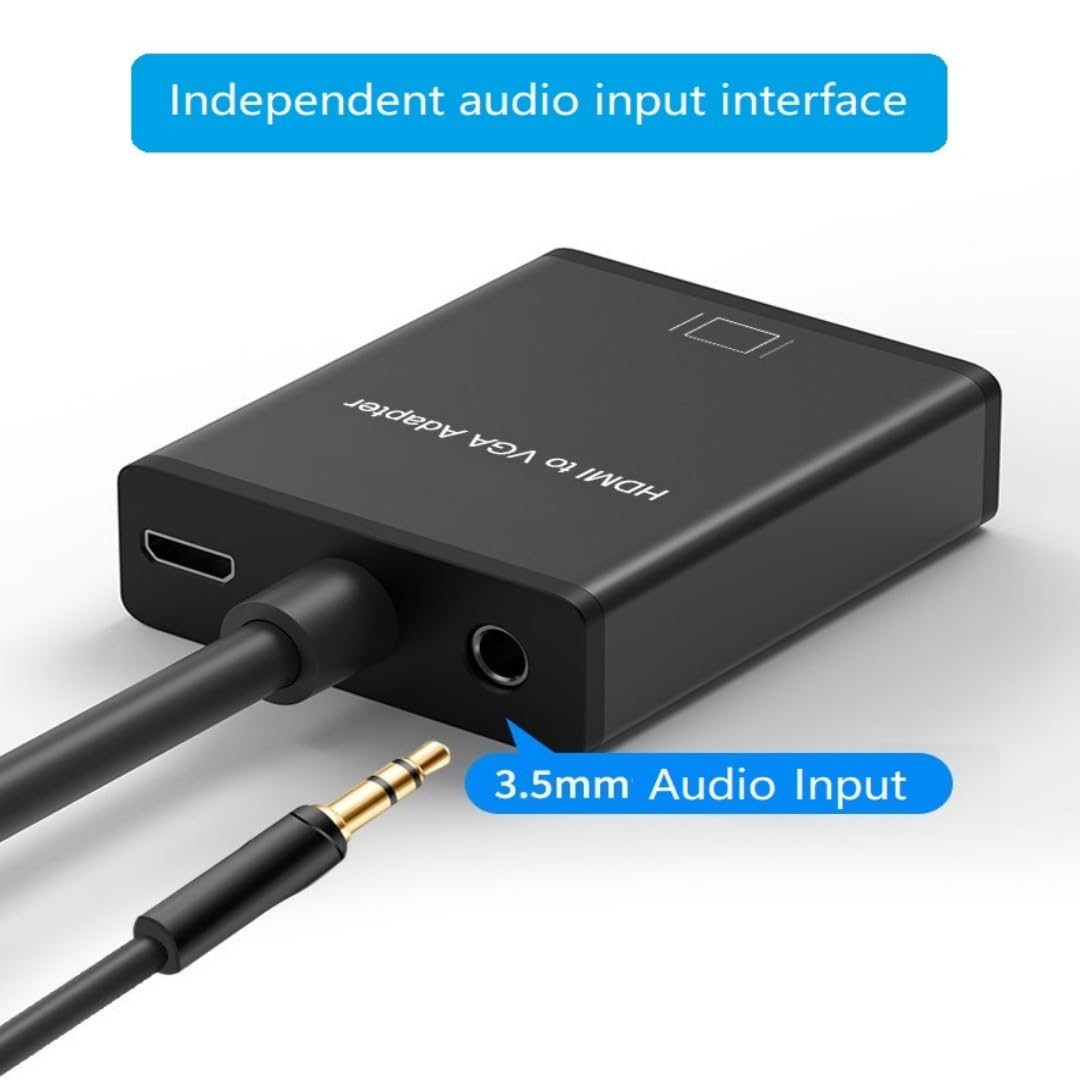 Konwerter adaptera VGA na HDMI 1080P z audio kabel zasilający USB do monitorów HDTV projektor stacjonarny, Plug and Play, bez sterownika