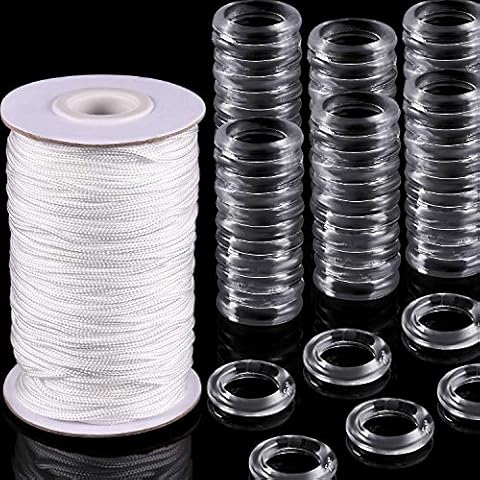 100 Pieces Clear Roman Curtain Rings Blind Roman Ring and 55 Yards Roman Blind Cord 8-13 mm Transparent Plastic Rings 1.8 mm White Braided Lift Shade Cord for DIY Roman Curtains Cover