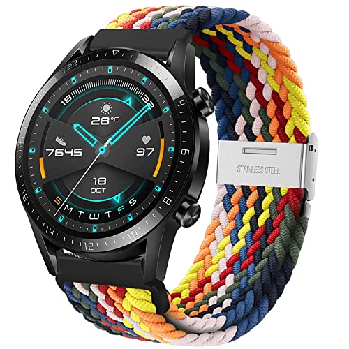Bracelet Huawei Watch GT2 46mm, 22mm Ajustable Tressé Extensible Élastique Sport Bracelet de remplacement avec boucle pour Huawei Watch GT2 Pro 46mm/Huawei Watch GT 3/GT 3 Pro/GT 2e/Watch GT/GT Active Cover