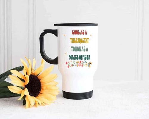 Miniatura 3 de Funny Gift Police Officer Dad Gift, for Father's Day - Thermostat Design, Cop Dad Quote on 14 Oz White Stainless Steel Travel Mug