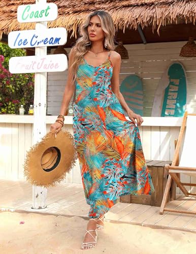 Image of Zeagoo Womens Summer Maxi Dress Spaghetti Strap Casual Printed Dress Boho Floral Beach Sundress,