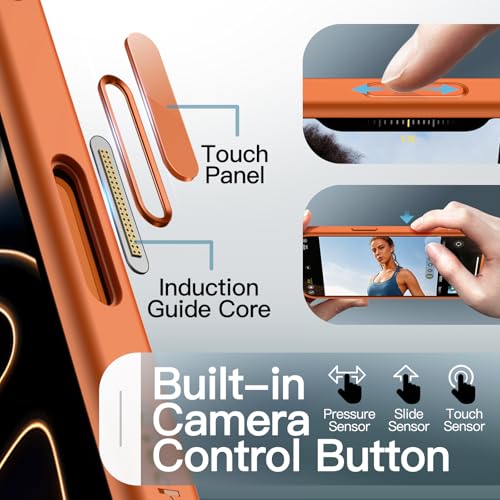 Image of JETech Magnetic Case for iPhone 17 Pro 6.3-Inch Compatible with MagSafe, Shockproof Slim Phone Cover with Built-in Camera Control Button, Matte Translucent Back (Orange)