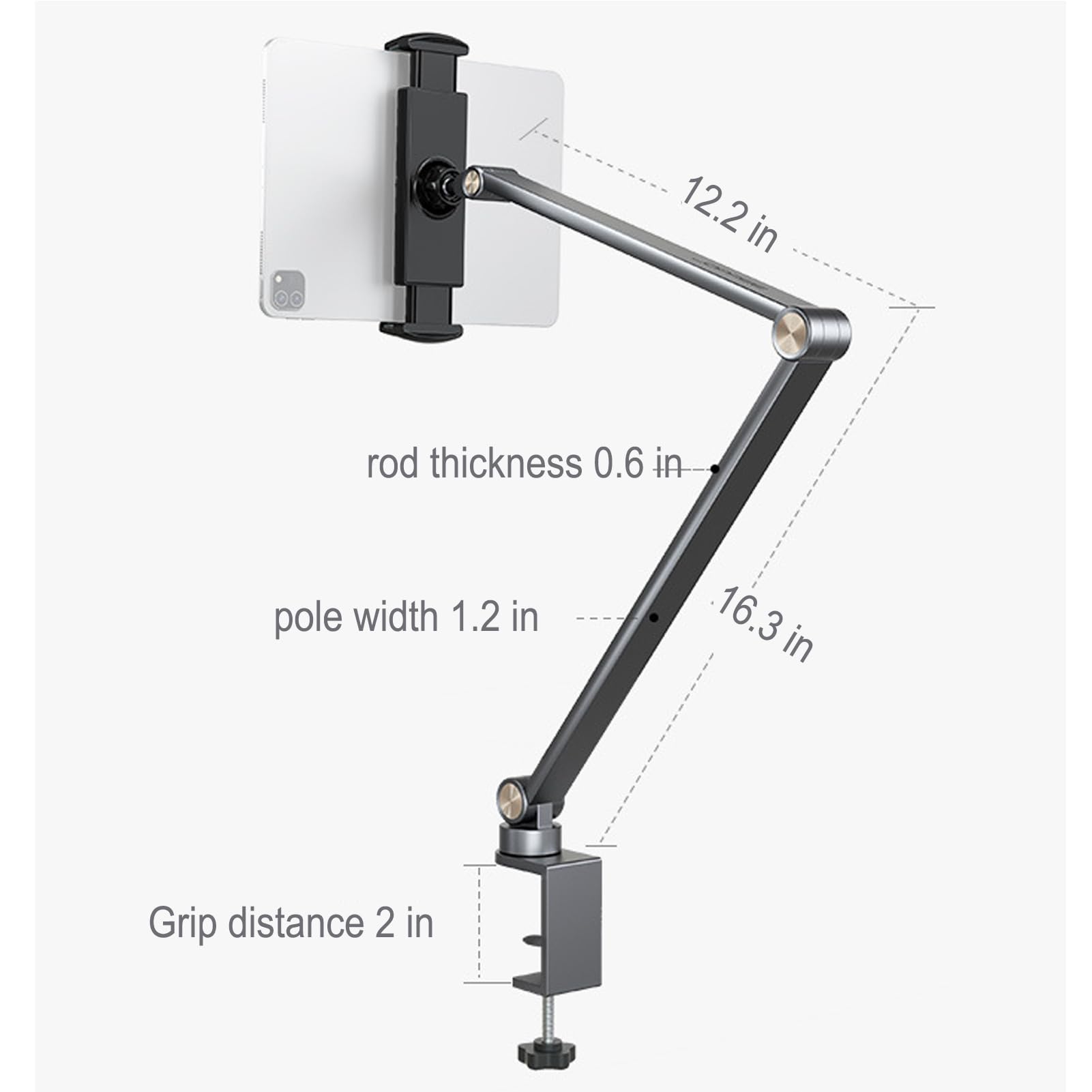 Buhelyc Soporte Tablet Cama, Flexible Soporte Movil Mesa con Brazo De Aluminio, Manos Libres, PortáTil, para Ver PelíCulas, para iPad U Otros Dispositivos De 4,7~12,9 Pulgadas, FáCil De Instalar