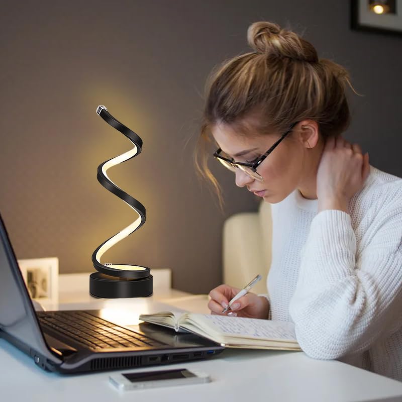 YLTLINK Black Bedside Table Lamps for Bedroom Livingroom,Dimmable Spiral Lamp,Warm Lamp Desk Light 3000K,Decorative Lighting Fixtures for Home Office,Nightstand,Side Table End,Modern,Minimalist,12W - Image 2