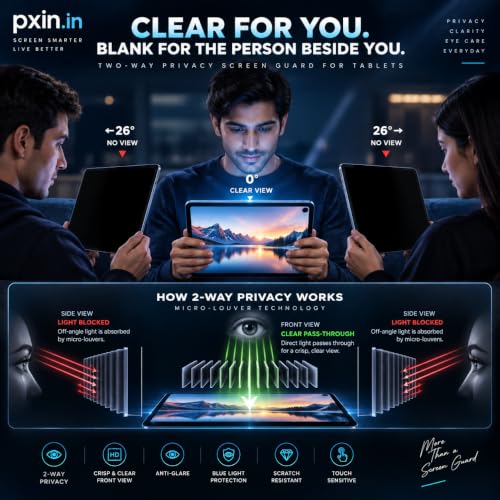 Image of Pxin Tablet Privacy Guard compatible with Amazon Fire HD 8 2024 12th Gen refresh | 2 Way Privacy screen | Anti Glare | Anti Spy Screen | Anti Bluelight | UV Protect | Eye Protection | Privashield
