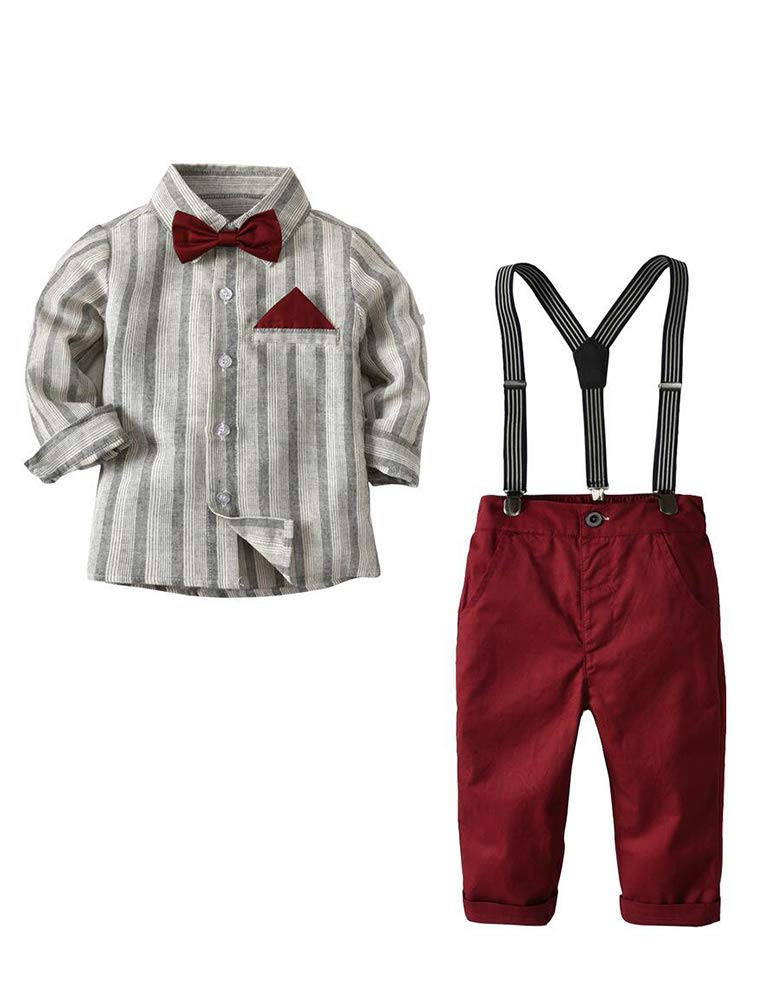 Gentleman Boys Clothing Set Bow Ties Shirts + Suspenders Pants Outfits Suits