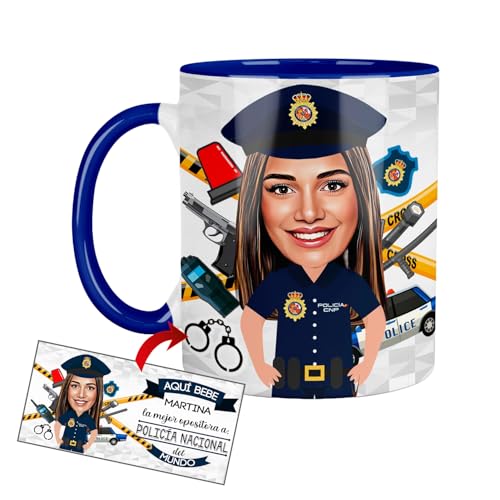 Kembilove Tazas personalizadas de policia - tazas de cafe - tazas originales para regalar - tazas desayuno - Héroes de la seguridad en proceso - Opositores - Caricatura (Policía Nacional Mujer)