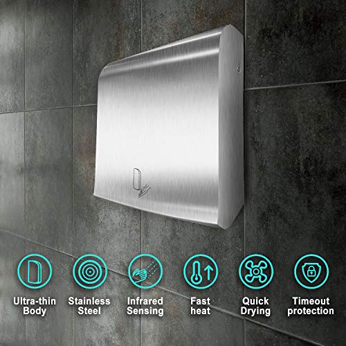 WBHome Ultra-Thin Electric Automatic Hand Dryer Commercial High Speed, Instant Heat & Dry for Bathroom Heavy Duty - Thumbnail 3