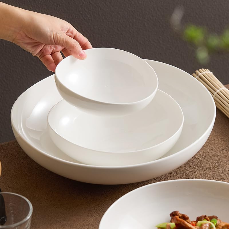 Assiettes Service de Table Bol profond simple blanc for restaurant occidental, bol à salade de fruits en céramique, assiette à soupe de style japonais for la vaisselle d'hôtel Assiette(8 inches)