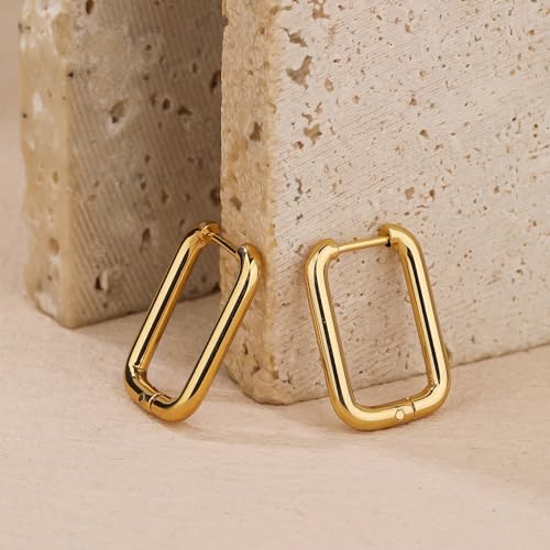 Image of Shining Diva Fashion Anti Tarnish Jewellery Celebrity Inspired 14k Real Gold Plated Simple Plain Link Chain Chunky Huggie Hoop Trendy Stylish Copper Earrings for Women Girls