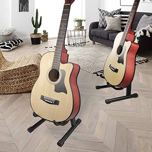 2 Pcs Guitar Stand Folding Universal A-Frame Stand for All Guitars Acoustic Classic Electric Bass Travel Guitar Stand, Black - Thumbnail 4