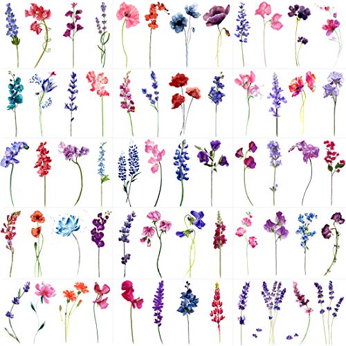 Rejaski 15 Sheets Watercolor Flower Lavender Temporary Tattoos For Women Girls, Tiny Floral Violet Small Sweet Pea Tattoo Temporary Sticker, Adults Delphinium Kids Fake Tatoos Sexy Tatto Kit Tato Arm #TOP24