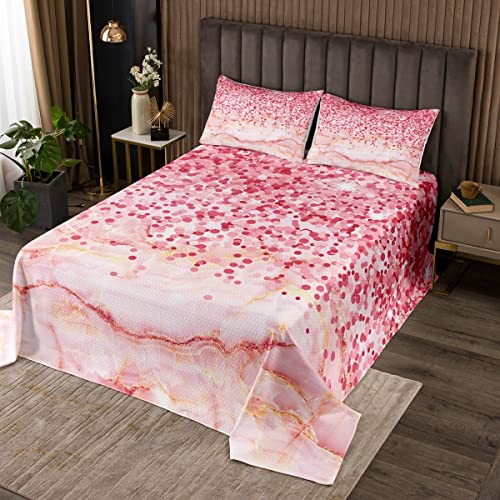 Colcha de lentejuelas de mármol rosa, 170 x 210 cm, con estampado de mármol femenino, juego de edredón para niños y niñas, decoración de dormitorio, de microfibra decorativa con 1 funda de almohada, 2