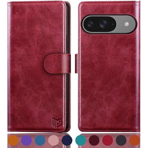 Funda Google Pixel 9 y 9 Pro con tapa roja de cuero PU SUANPOT