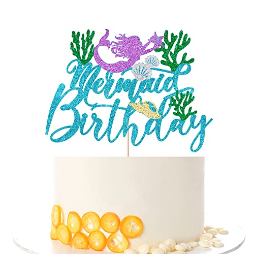 Mermaid Happy Birthday Cake Topper - Shell Starfish For Baby Shower、Mermaid Party、Mermaid Under The Sea Theme 、 Baby Shower Gender Reveal Party,、Boys And Girls Birthday Party Supplies (Mermaid) #TOP5