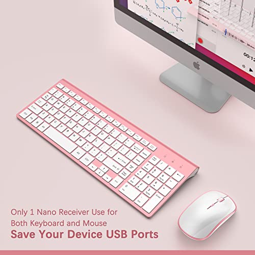 Wireless Keyboard Mouse Combo, J Joyaccess 2.4G Usb Compact And Slim Wireless Keyboard And Mouse Combo For Pc, Laptop,Tablet,Computer Windows-Rose Gold #TOP1