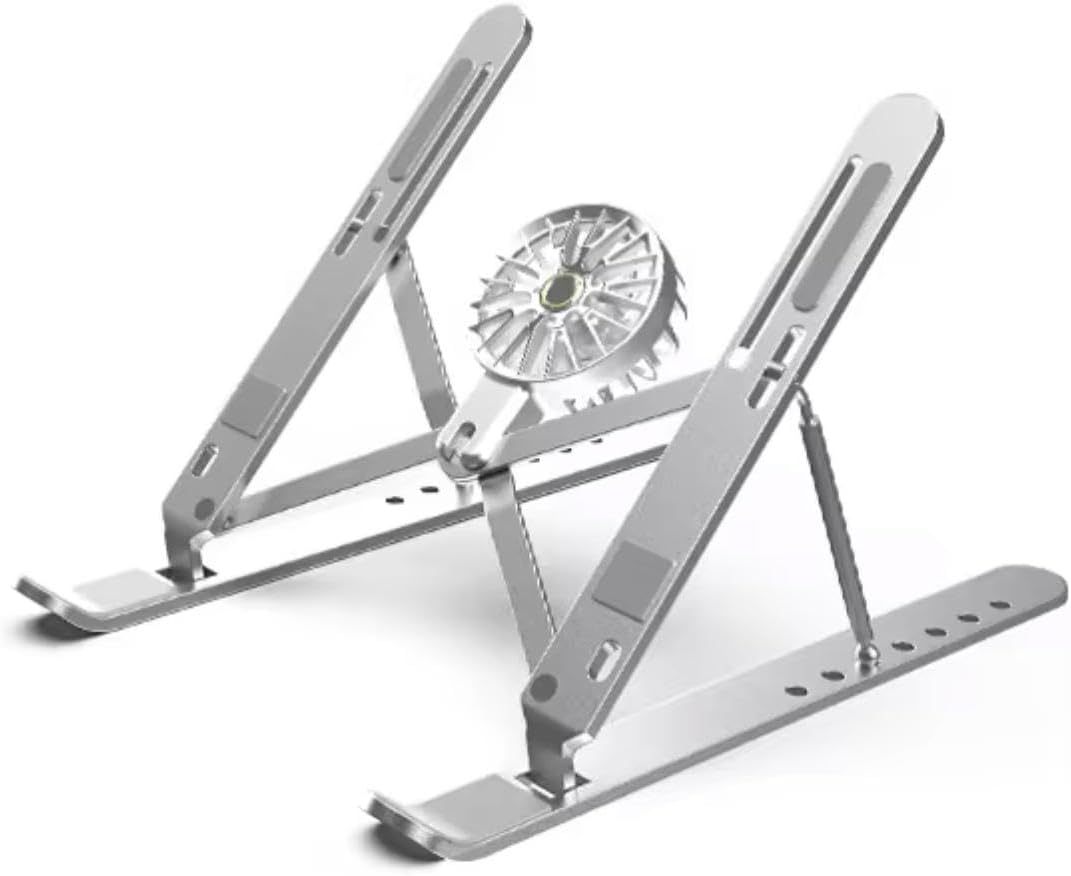 Adjustable Laptop Stand with Detachable Cooling Fan – Portable Foldable Notebook Riser with Heat Sink, USB Powered, Ergonomic & Anti-Slip Design for 10″–17″ Laptops (Silver) Adjustable Laptop Stand with Detachable Cooling Fan – Portable Foldable Notebook Riser with Heat Sink, USB Powered, Ergonomic & Anti-Slip Design for 10″–17″ Laptops (Silver)
