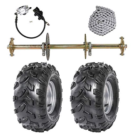 ZXTDR 1" Steel Live Axle with 18x9.5-8 Tubeless Wheels Tires Rim and Chain Sprocket Brake Master Cylinder for Go Kart Quad Trike Golf Carts