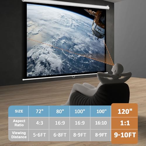 image for SUPER DEAL 120'' Projector Screen, Retractable Projection Screen Manua