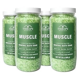 Village Naturals Therapy, Muscle Concentrated Mineral Bath Soak, Eucalyptus Mint Scent, 20 oz, Pack of 4