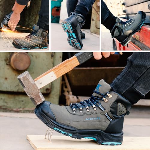 Image of Steel Toe Boots for Men, Mens Work Boots Steel Toe 100% Nubuck Leather Construction Safety Boots