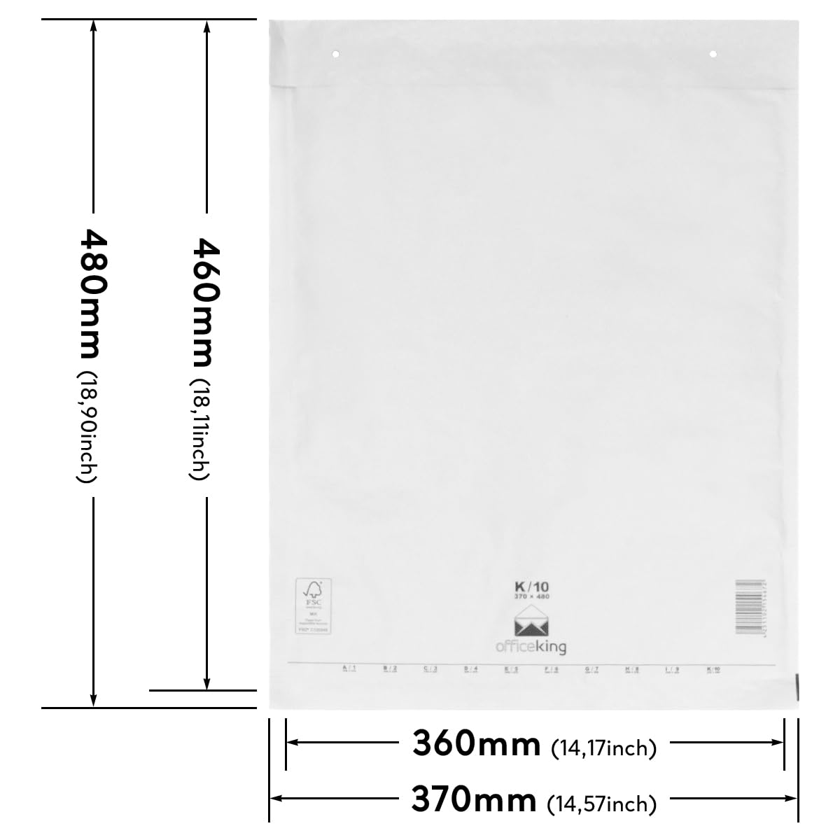 officeking 50 Luftpolsterversandumschläge K10 weiß 370 x 480 mm DIN A3+ Luftpolstertaschen Verpackung Polsterumschläge Briefumschläge gepolstert