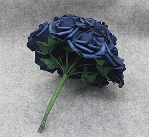 25pcs Artificial Flower,Real Touch Artificial Foam Roses Decoration DIY for Wedding Bridesmaid Bridal Bouquet Centerpieces Party - Navy Blue - Image 4