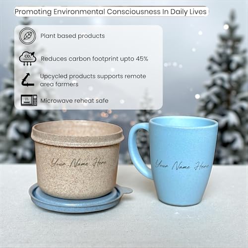 Image of Happy Cove Eco Friendly Coffee Mug & Snack Container Set - Rice Husk, Wheat Straw, Bamboo Fibre - Perfect Customized Gift for Men - Ideal Gifts for Man - Sustainable Gift for Man, Glacier Blue