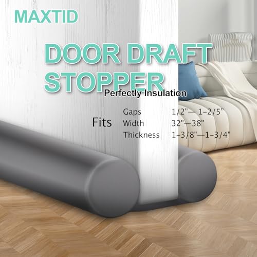 Image of MAXTID Bottom Door Draft Stopper 38 inches - Grey Adjustable Insulation Sound Proof Door Draft Blocker for Noise Light Smell Bugs Stopper