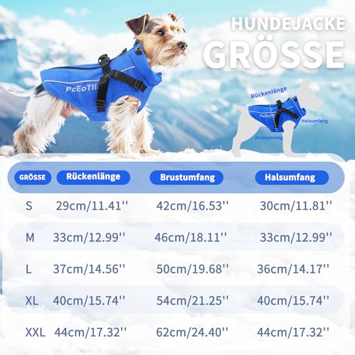 PcEoTllar Wasserdichter Hundemantel für kleine Hunde, warme reflektierende Jacke mit Geschirr für den Winter, Ski-Kostüm, Baumwolle, Hundepullover