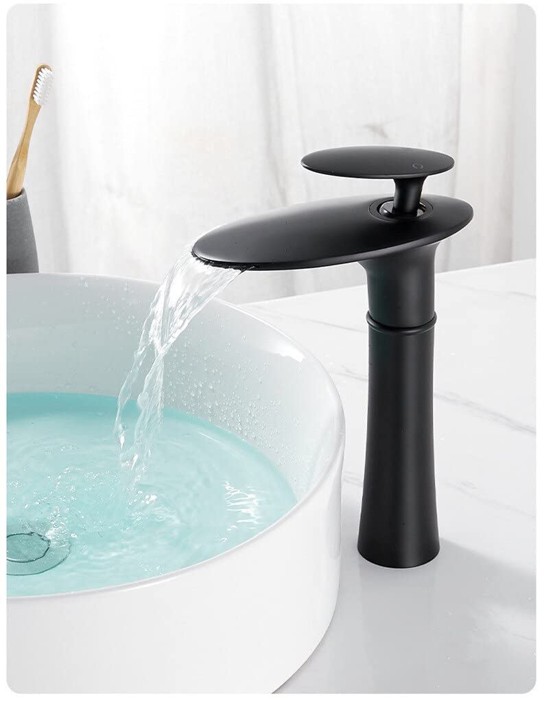 Robinet de lavabo cascade noir et or mitigeur haut en laiton pour vasque de salle de bain design