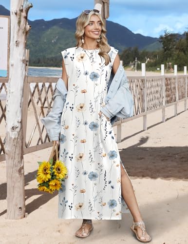 Image of Zeagoo Summer Dresses for Women 2026 Long Maxi Sundresses Loose Split Wrinkle-Free Beach Travel Vacation Clothes