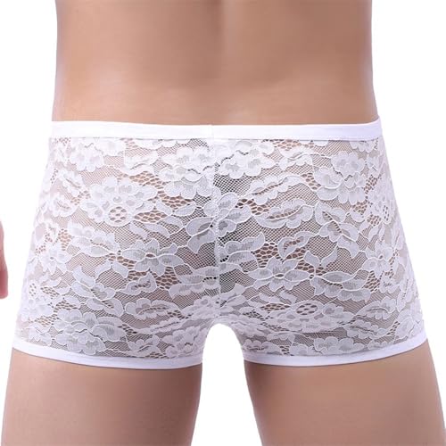 Cambkatl Men's Floral Lace Sheer Boxers Shorts See Through Bikini Sexy Lingerie Nightclub Underwear Shorts4