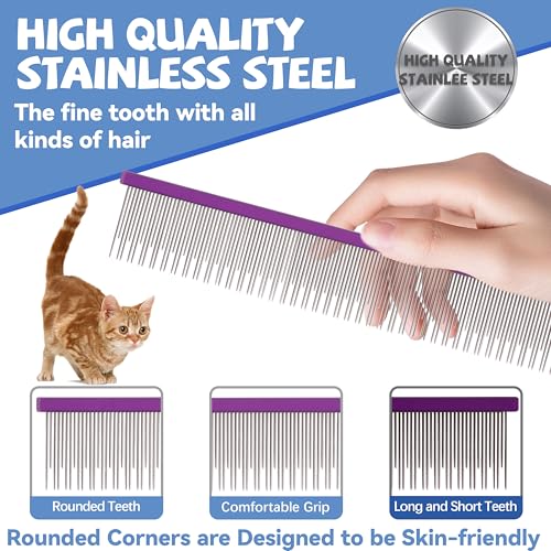 Image of 8.5 Inch Dual Tooth Pet Comb for Mats and Tangles,Poratable Grooming Dematting Comb for Indoor Long-haired Cats and Dogs,Pet Family Supplies,Removing Tangles,Knots,Undercoat and Excess Hair