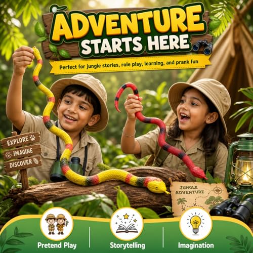 Image of ZESTHOME Realistic Snake Toy Set for Kids - Big Rubber Snake Toys for Pretend Play & Prank Fun | Non-Toxic Flexible Jungle Animal Figures for Learning & Decoration (Age 3+) | 2-Piece