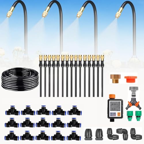Automatic 360° Adjustable Irrigation System Kit with Timer, Fogging Sprinkler for Outdoor Garden, Lawn, Yard, Greenhouse - 20m/65.6ft Drip Watering Solution