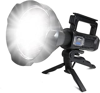 LED Rechargeable Spotlight Flashlight, 90000 High Lumens, Super Bright Handheld LED Flashlight, 4 Modes Waterproof Searchlight for Hunting, Hiking, Camping with Tripod (6 inch)