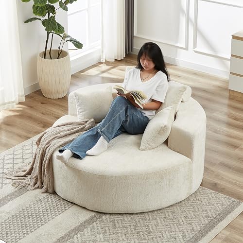 Hzanhy 55''L Chenille Sponge Single Sofa,Oversized Round Chair,Fluffy Modern Sleeper Chair For Living Room cover