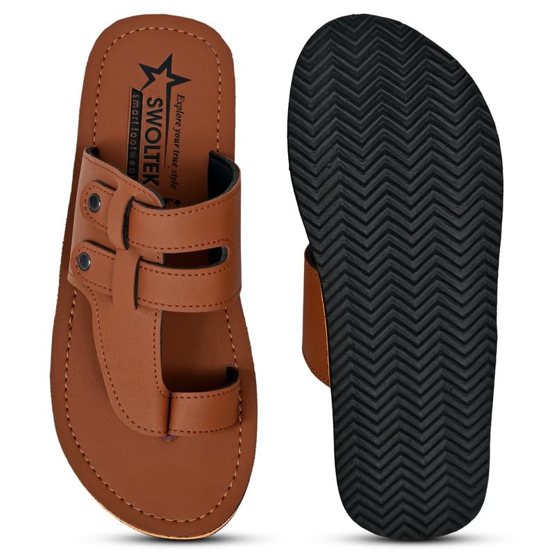 Image of Stylish Flip Flops and Slippers for Men | Comfortable & Lightweight Rubber Chappals Anti-Skid, Durable, Casual Footwear for Home & Outdoor Use (ALL-SWOLTEK-SOLDIER-TAN-2727 PT)