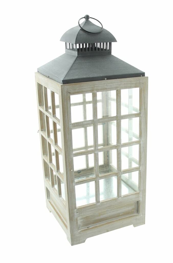 große Holz Laterne Landhaus weiß, 63 cm hoch, Holzlaterne, Kerzenlaterne