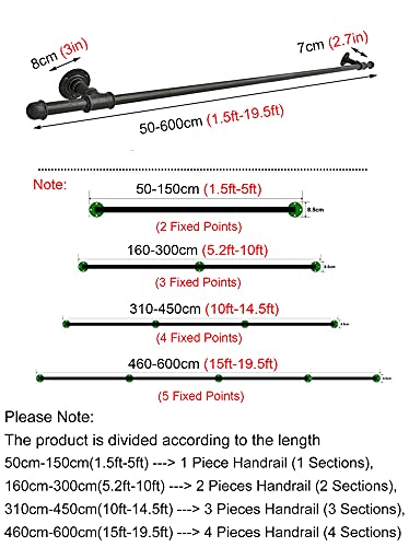 Rampe d'escalier industrielle noire mate de 1,5 m avec raccords