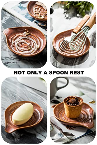 Image of LAUCHUH Spoon Rest for Stove Top, 5 inch Ceramic Spoon Holder for Kitchen Counter Large Cooking Utensil Rest for Ladle, Cooking Spoons, Spatula, Tongs, Farmhouse Kitchen Decor, Reactive Red