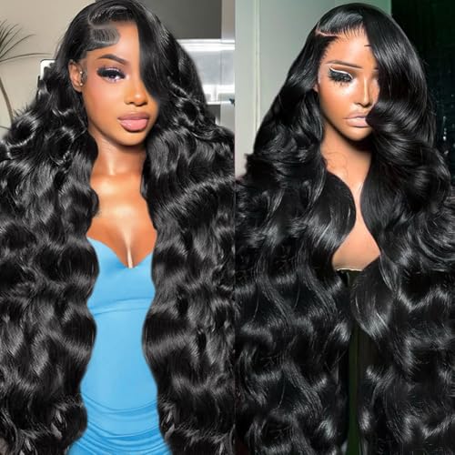 Image of MsDanna 32 Inch Body Wave Lace Front Wigs Human Hair 220 Density Transparent Lace Frontal Wig 13x6 Lace Front Wigs Human Hair Pre Plucked for Women