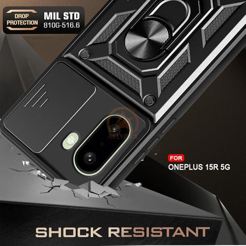 Image of Armor Bumper Back Cover Case for OnePlus 15R 5G Rotating Camera Cover, Ring Holder & Kickstand | Heavy Duty & 360 Degree Protection OnePlus 15R 5G Back Cover (Black)