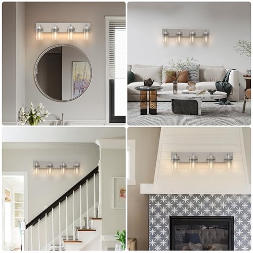 Espird Bathroom Lighting Fixtures, 4-Light Bathroom Vanity Lights Over Mirror, Brushed Nickel Vanity Light with Glass Shade, Modern Vanity Lighting Fixtures for Bathroom, Bedroom, Hallway by Espird - Image 7