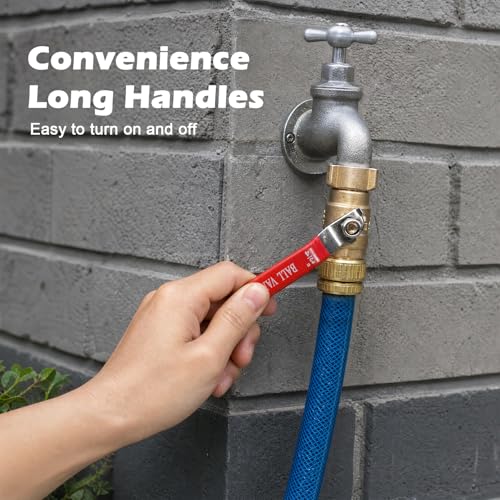 Image of SheeChung Garden Hose Shut Off Valve - Full Flow - Heavy Duty Water Hose Ball Valve with Long Handle, 3 /4 inch GHT Brass Hose Connector Adapter Fittings for RV Camper